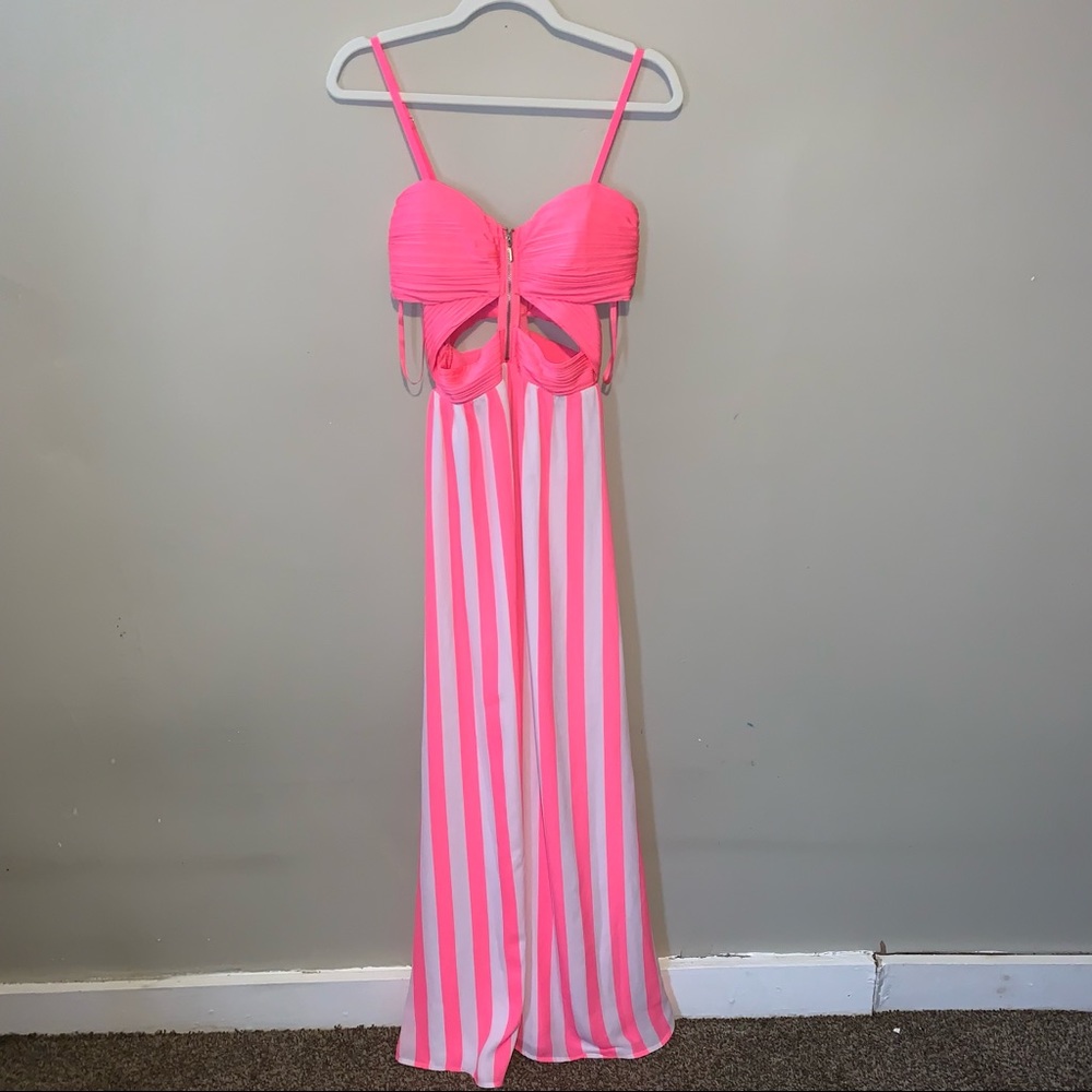 Neon Pink Stripe Maxi Dress